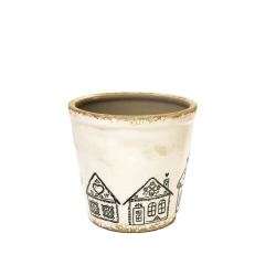 Osłonka ceramiczna szkliwiona Domki 16cm